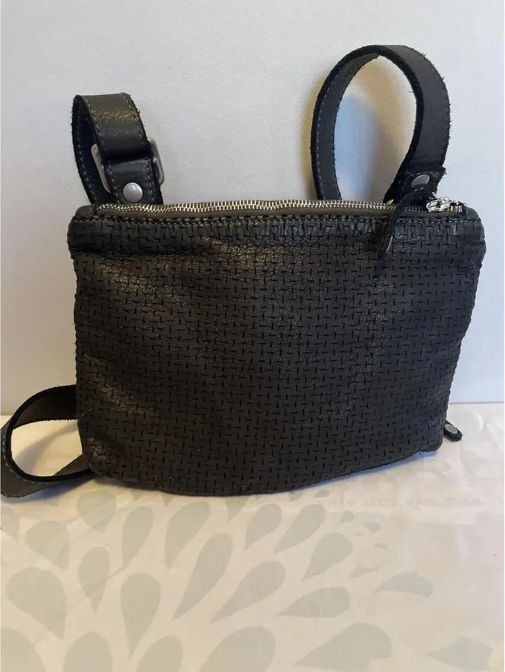 Vive La Difference Italy Black Leather Perforated Crossbody Bag Quiet Luxury